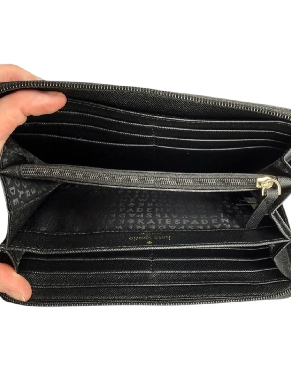 Kate Spade Women's Black Wallet with Silver Glitter Polka Dots